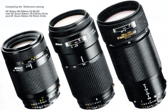 Comparing the  Dimension among

AF Nikkor 80-200mm f/2.8S ED
with AF Zoom Nikkor 70-210mm f/4.0s
and AF Zoom Nikkor 35-70mm f/2.8s