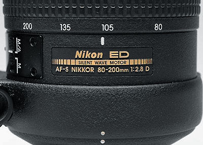 lens data plate of a typical AFS zoom with Nikon AFS Zoom 80-200mm f/2.8D IF-ED 