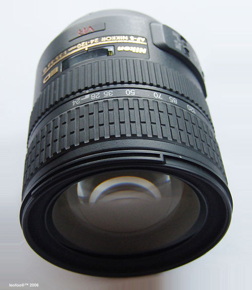 Fron view of an AF-S VR Nikkor zoom 24-120mm f/3.5~5.6G lens