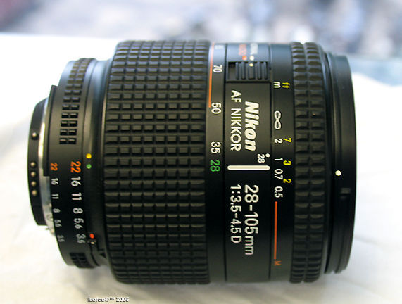 Side view and visual illustration / identification of nNikon AF Zoom Nikkor 28-105mm f/3.5~4.5D IF macro wide-tele zoom lens