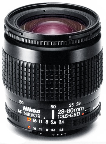 Nikon's AF Zoom Nikkor 28-80mm f/3.5~5.6D  wideangle-telephoto zoom lens - first version, 1995