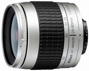 Silver gray version of Nikon's AF-G Zoom Nikkor 28-80mm f/3.5~5.6D  wideangle-telephoto zoom lens 