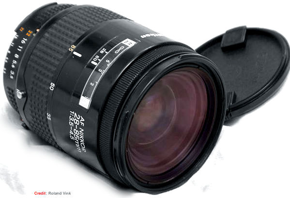 Early version of  Nikon's AF Zoom Nikkor 28-85mm f/3.5~4.5s MACRO wideangle-telephoto zoom lens  image courtesy of Roland Vink