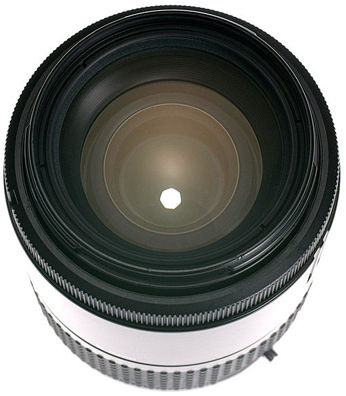 Front lens element of an early Nikon AF Zoom Nikkor 35-105mm f/3.5~4.5s wideangle-telephoto Zoom lens 