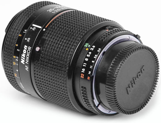 Rear lens mount view of an early AF Zoom Nikkor 35-105mm f/3.5~4.5s (N) MK II wideangle-telephoto Zoom lens 