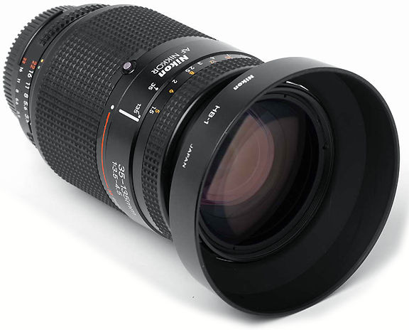 Nikon AF Zoom Nikkor 35-135mm f/3.5~4.5N Ai-S  (NEW) MK II wideangle-telephoto Zoom lens side view with various details
