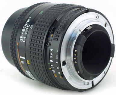 NIkon AF budget zoom lens 35-80mm f/4~5.6D rear section metal mount view