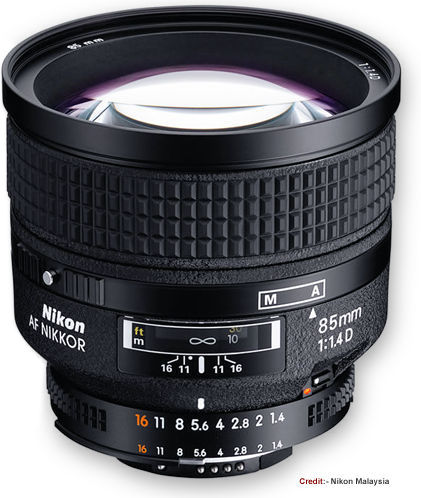 AF Nikkor 85mm f/1.4D medium telephoto lens