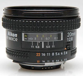 autofocus AF-Nikkor 20mm f/2.8D ultrawideangle lens side view