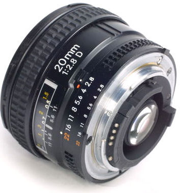 autofocus AF-Nikkor 20mm f/2.8D ultrawideangle lens rear view