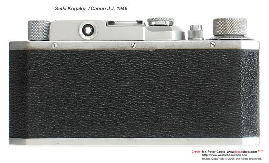 Rear view of film back and eyepiece of Canon / Seiki Kogaku KK 's JII, 1946