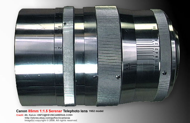 Original 1952's RF Canon Serenar 85mm f/1.5 al chrome model