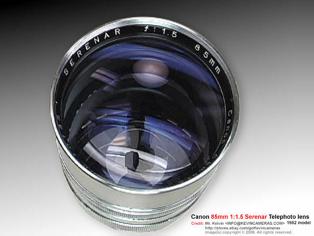 Original 1952 model RF Canon Serenar 85mm f/1.5 fast speed telephoto lenses for rangefinder Canon cameras 