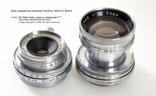 Comparing size and dimension between a Canon Serenar 35mm and a 5cm lens