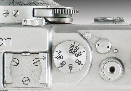 Shutter speed dial of an early, type 1 Canon HANSA rangefinder RF camera model