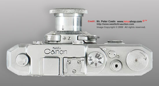 Top panel of an early  Seiki-Kogaku Canon Hansa rangefinder RF camera model, 1935/6