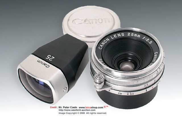 Canon 3.5/25 Canon lens set  very nice 25mm Canon lens with original 25mm Canon finder, caps 