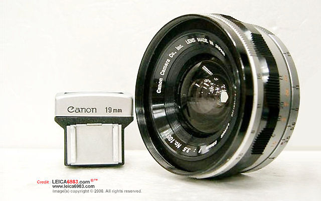 Canon rangefinder version 19mm f/3.5 ultrawideangle lens with finder 