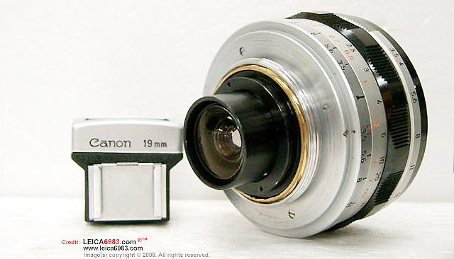Rear section lens mount of Canon rangefinder version 19mm f/3.5 ultrawideangle lens with 19mm optical finder 