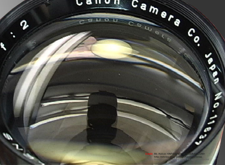 front lens element reflection on a Canon 100mm f/2.0 telephoto lenses for rangefinder Canon cameras