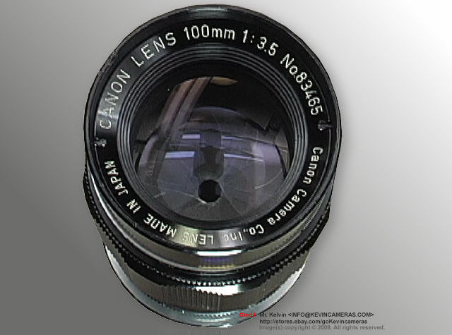 Canon 100mm f/3.5 telephoto lenses for rangefinder Canon cameras vertical view