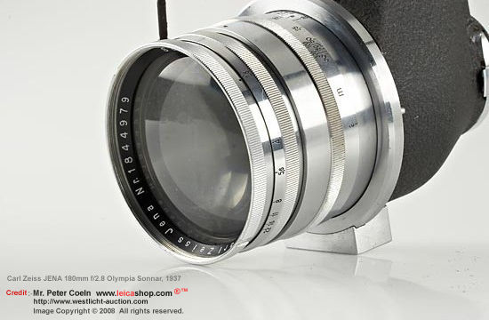 Carl Zeiss Jena Sonnar 2.8/18cm for Contax, chrome Olympia-Sonnar  
