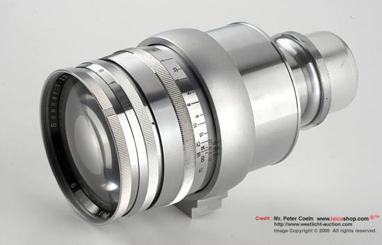 Carl Zeiss Jena Sonnar 180MM F/2.8 chrome Olympia-Sonnar with direct mount for Contax PRE WAR VERSION front view