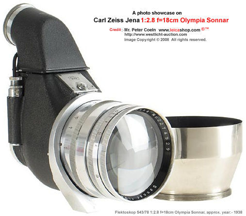 Car Zeiss Jena 18cm f/2.8 Olympia Sonnar, 1938 link to main index page for MORE .......
