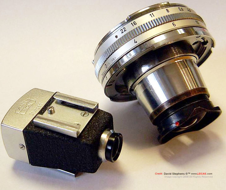 Rear views of BOTH  Contarex Zeiss BIOGON 1:4.5 f=21mm Ultra-wideangle lens with dedicated optical finder