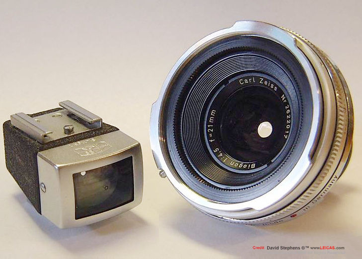 Superb view of a Contarex Zeiss BIOGON 1:4.5 f=21mm Ultra-wideangle lens with dedicated optical finder taken by David Stephen www.LEICAs.com