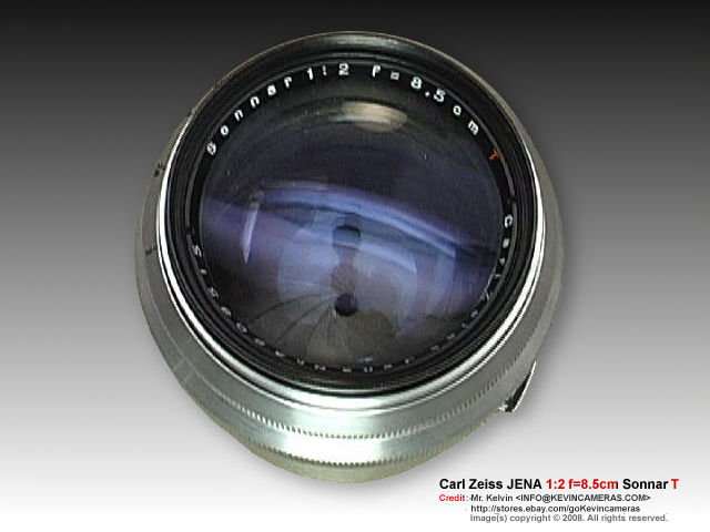Rangefinder version Contax Carl Zeiss JENA Sonnar 1:2 f=8.5cm  (85mm f/2.0) Chrome Telephoto lens  front view