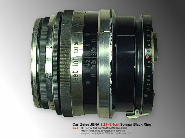 Rangefinder black ring version Contax Carl Zeiss JENA Sonnar 1:2 f=8.5cm  (85mm f/2.0) Chrome Telephoto lens  front view