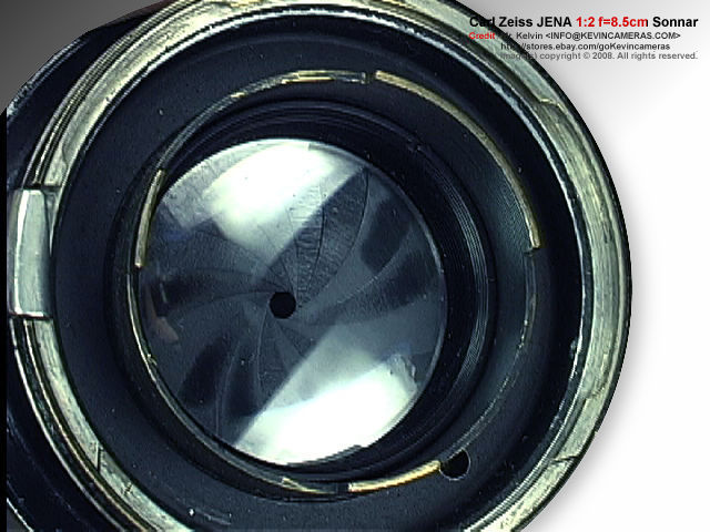 Rear lens mount of Rangefinder black ring version Contax Carl Zeiss JENA Sonnar 1:2 f=8.5cm  (85mm f/2.0) Chrome Telephoto lens  front view