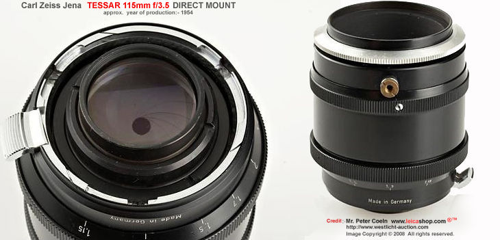 Carl Zeiss Tessar 3.5/115mm DIRECT MOUNT model; for Contax, rare Panflex Tessar; approx. year: 1945