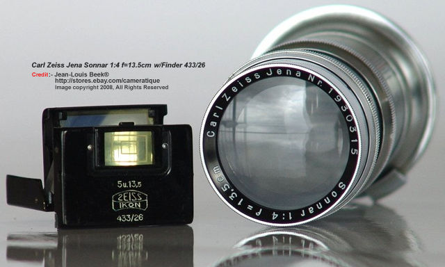 Carl Zeiss JENA Sonnar 1:4 f=13.5cm (135mm f/4.0) medium telephoto lens with Folder Finder Zeiss IKON 433/26