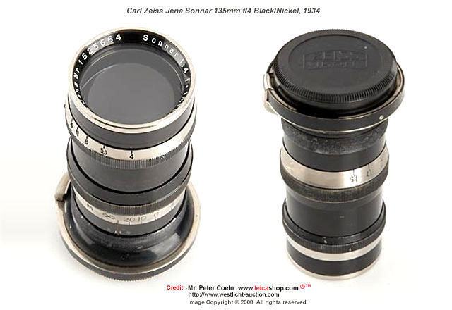 Carl Zeiss Jena Sonnar 4/13.5cm, for Contax I, black/nickel with metre distance scales