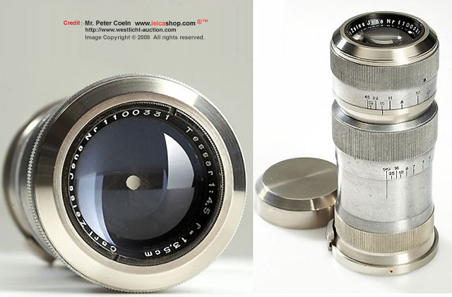 Carl Zeiss Jena Tessar 1:4.5 f=13.5cm (135mm f/4.5) all chrome medium telephoto lens