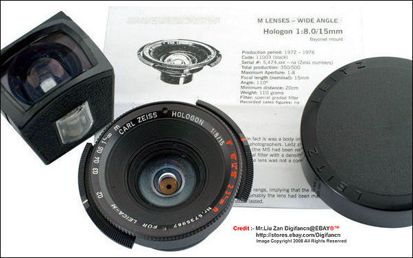 Various accessories and Carl Zeiss Hologon 15mm 1:8 for Leica -M cameras