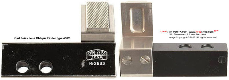 Zeiss-Ikon Universal Finder type 436/7; Pre-war Contax finders for 2.8-13.5cm lenses; black paint body), one with engraved: Germany on shoe); Approx. year of production: c.1938