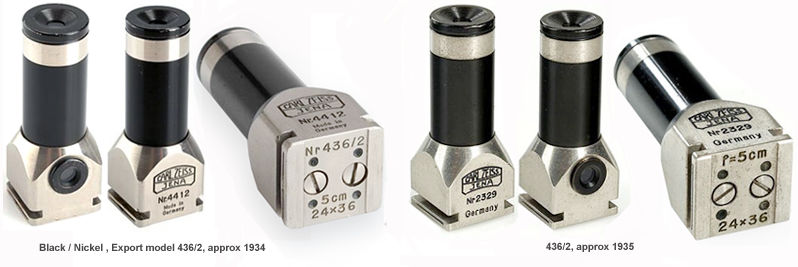 Carl Zeiss JENA Waist Level. lighthouse Chimney Finder type 436/2 
for 5cm lenses, approx. year 1934 for the black / nickel exposrt model; 1935 for the version shown the top right. 
