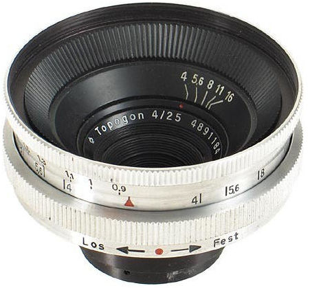 Zeiss Topogon 25mm f/4.0 for Contax, from the last series of 85 lenses (without T) made in 1957, both caps, very rare!  