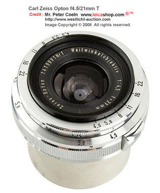 Zeiss-Opton 4.5/21mm T (21mm f/4.5) Weitwinkelobjektiv, Year: 1952 front view 