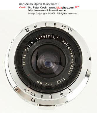 Zeiss-Opton 4.5/21mm T (21mm f/4.5) Weitwinkelobjektiv, Year: 1952  front lens element