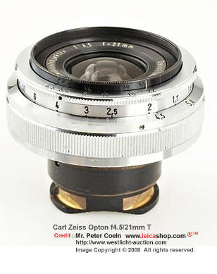 Zeiss-Opton 4.5/21mm T (21mm f/4.5) Weitwinkelobjektiv, Year: 1952  side view (vertical)