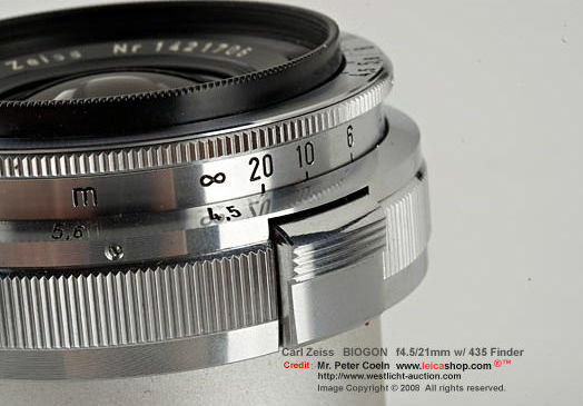 Carl Zeiss Biogon 1:4.5 f=21mm (f/4.5/21mm) ultra-wideangle lens metal lens barrel