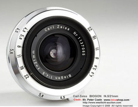 Carl Zeiss Biogon 1:4.5 f=21mm (f/4.5/21mm) ultra-wideangle lens