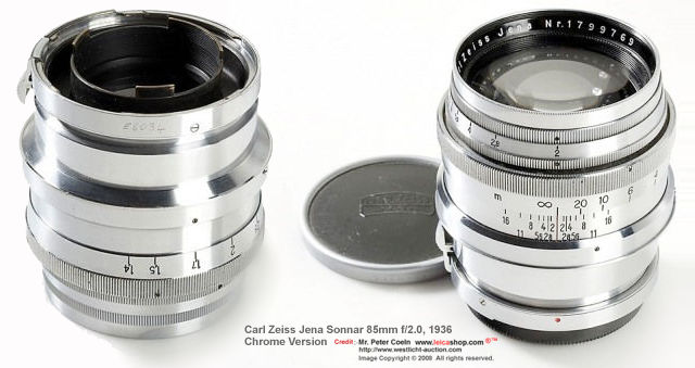 Carl Zeiss JENA SONNAR 1:2 f=8.5cm telephoto lens, 1936 model