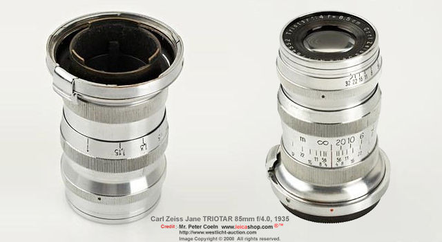Carl Zeiss Jena Triotar 4/8.5cm  for Contax, rear cap, case Year: 1935 