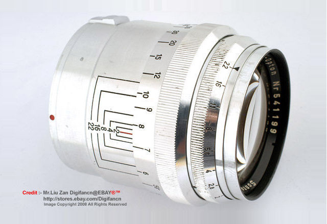 chrome version of the Zeiss Opton 2/85mm T  telephoto lens for Contax ranegfinder cameras in detail scales aperture control ring