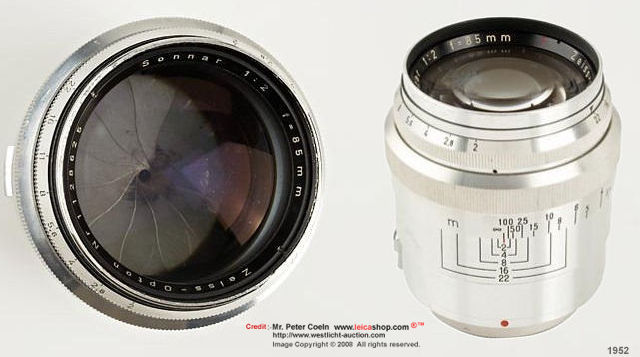 Zeiss-Opton SONNAR 1:2.0 f=8.5cm T short telephoto lens chrome
